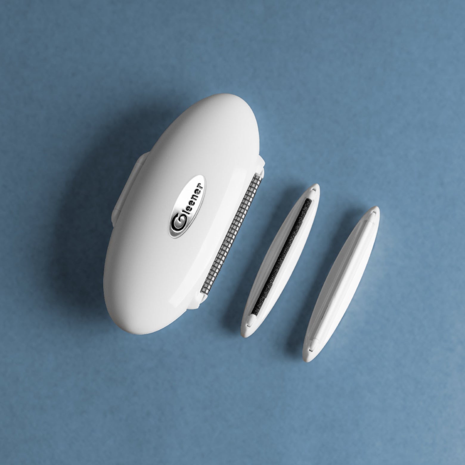 Gleener compact on a blue background
