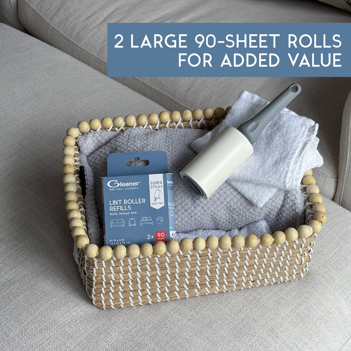 GLEENER Lint Roller Refills | Strong Grip Adhesive Easy Peel Sheets | 2 Pack | 90 Sheets Each (Copy)