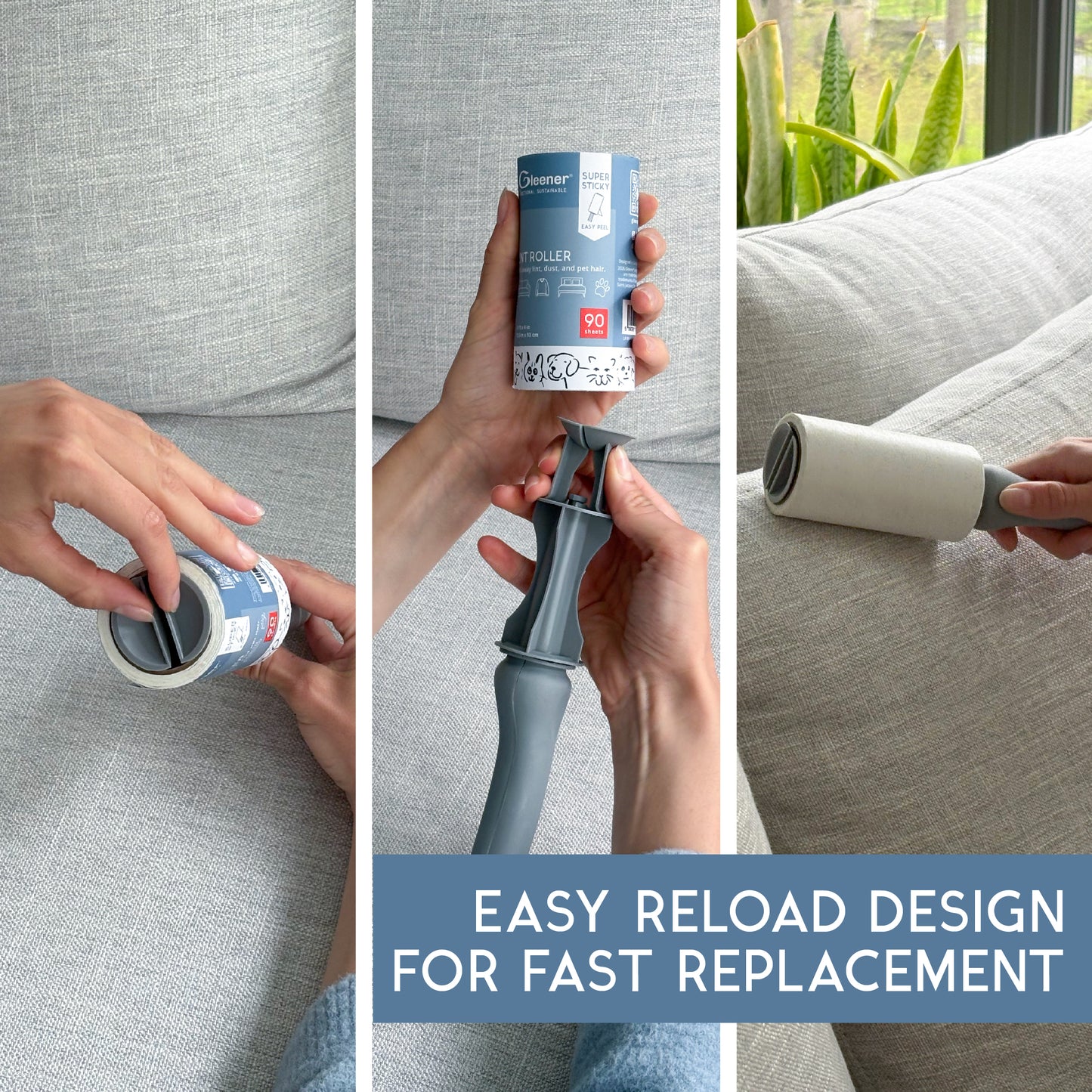 GLEENER Lint Roller Refills | Strong Grip Adhesive Easy Peel Sheets | 2 Pack | 90 Sheets Each (Copy)
