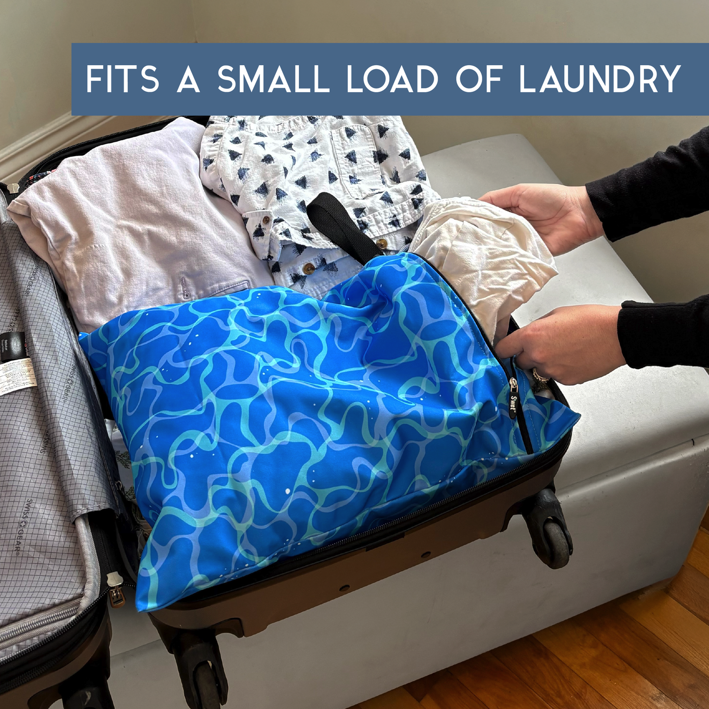 S'wet Travel Laundry Bag | Recycled fabric & Lining | Wet\Dry bag | 14 x 18
