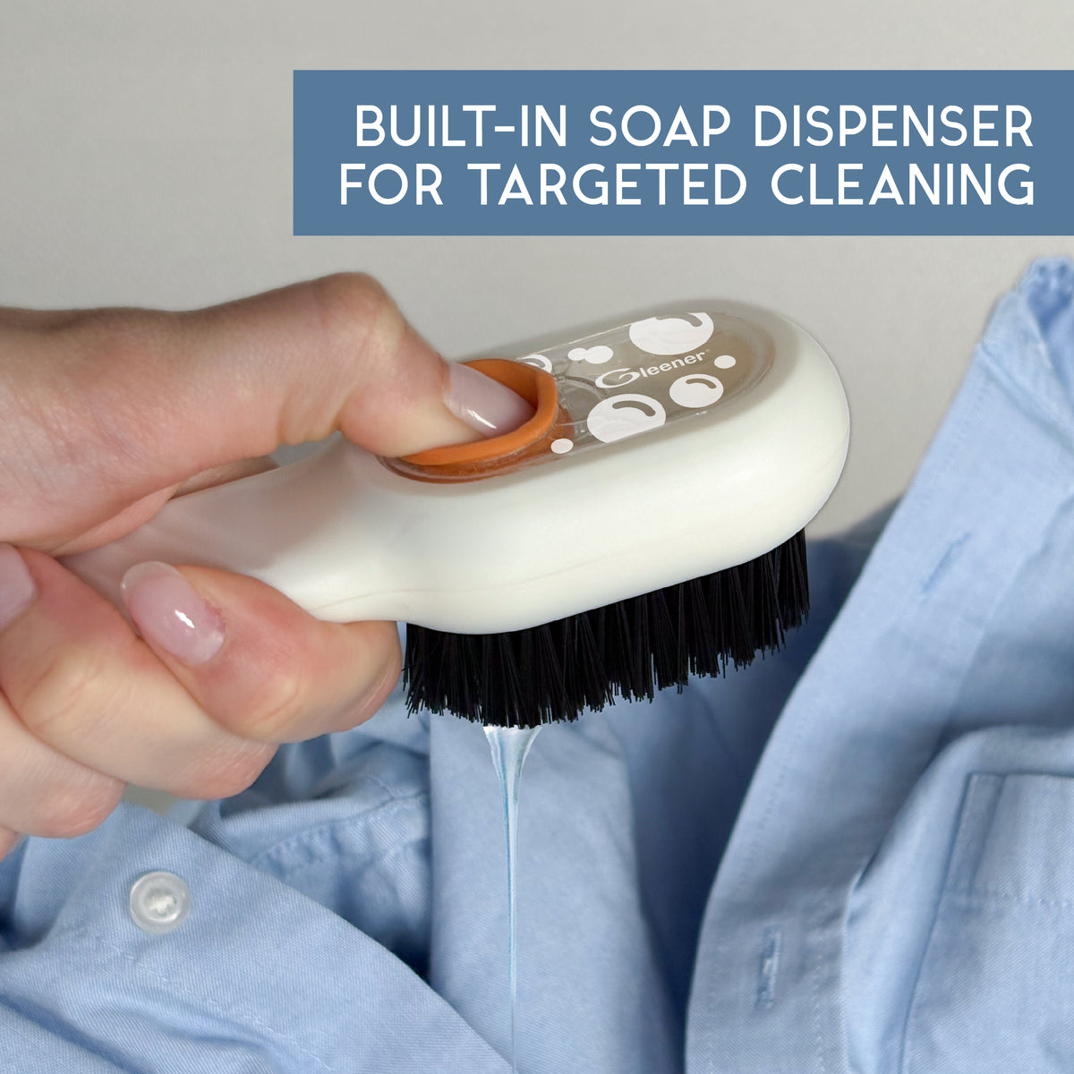 Quick Clean Scrub Brush | Shoe & fabric brush with built-in soap dispenser