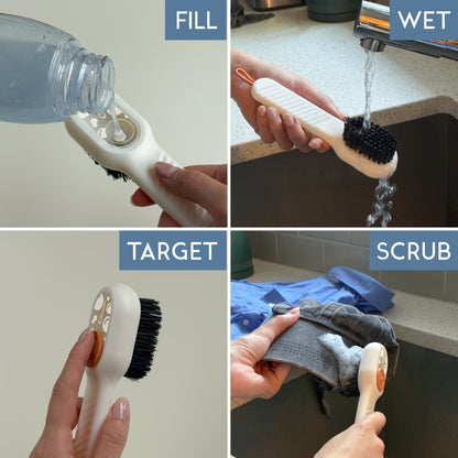 Quick Clean Scrub Brush | Shoe & fabric brush with built-in soap dispenser