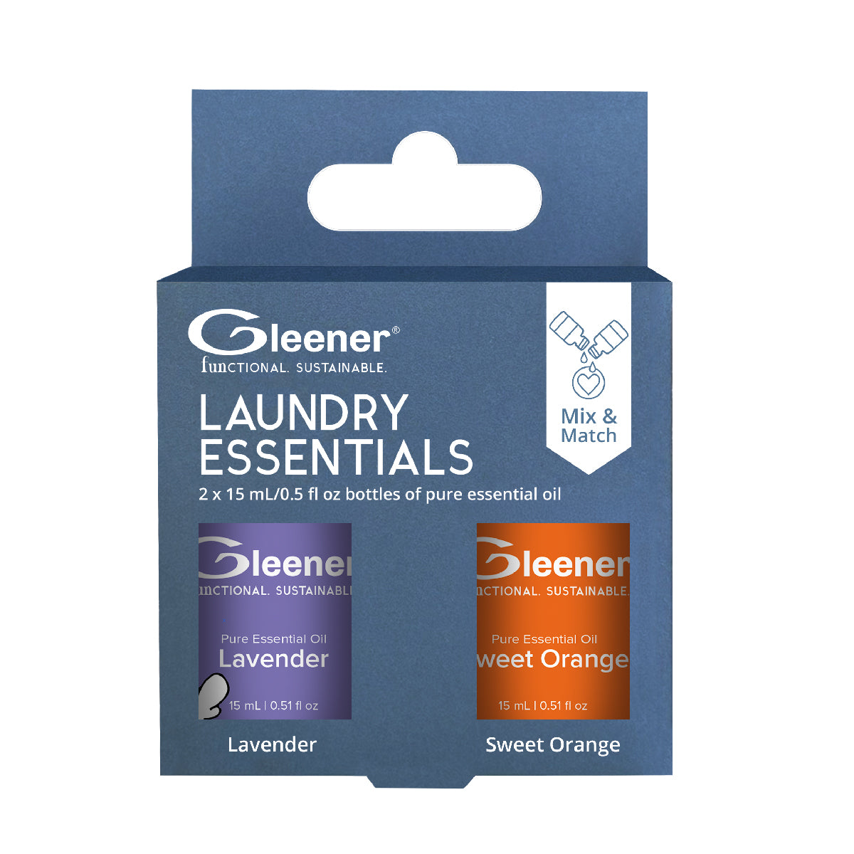 GLEENER Laundry Essentials | 2 pack | Natural Essential Oils Lavender and Sweet Orange