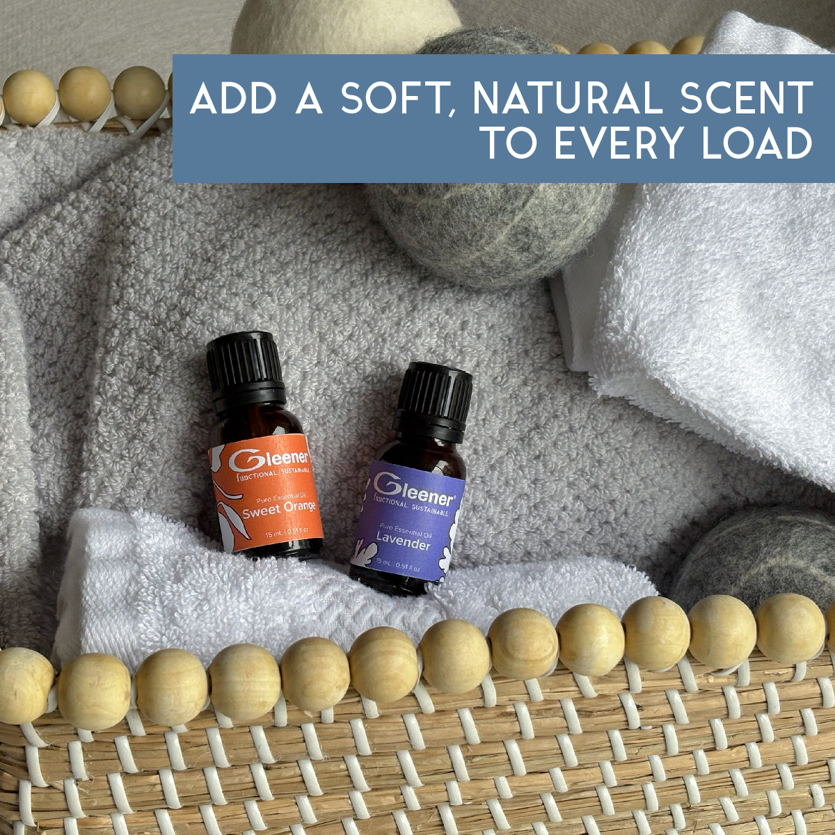 GLEENER Laundry Essentials | 2 pack | Natural Essential Oils Lavender and Sweet Orange